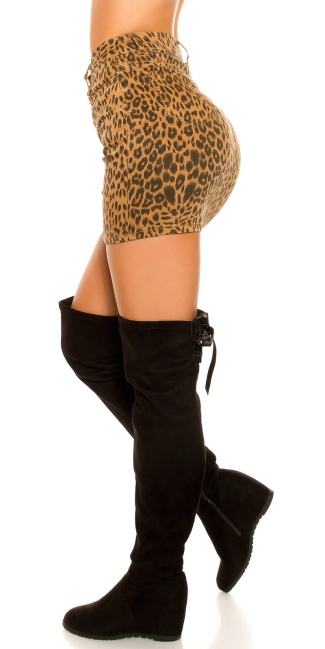 Denim-spijkerstof mini rokje in luipaard print luipaard
